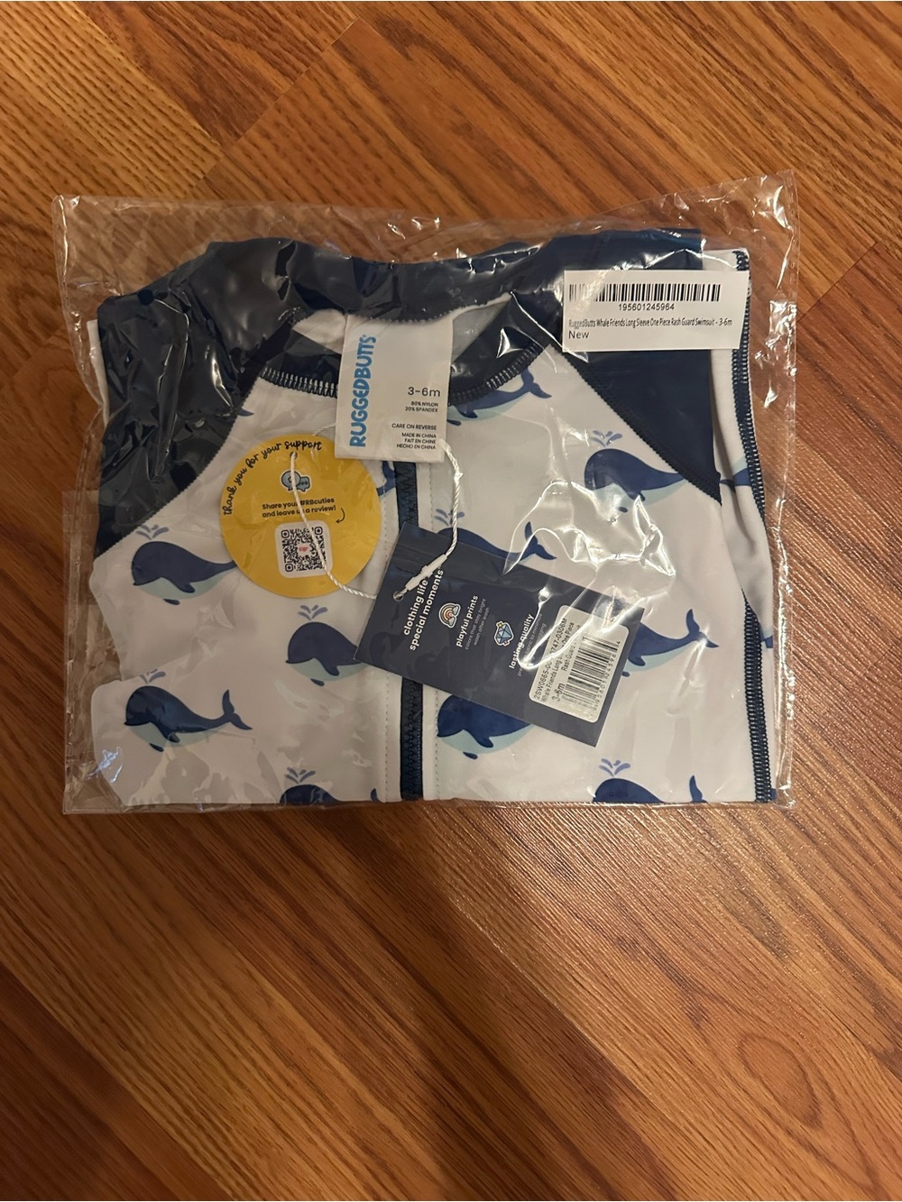 RuggedButts Navy & White Whale Print Kids Swim Zippered Rash Guard